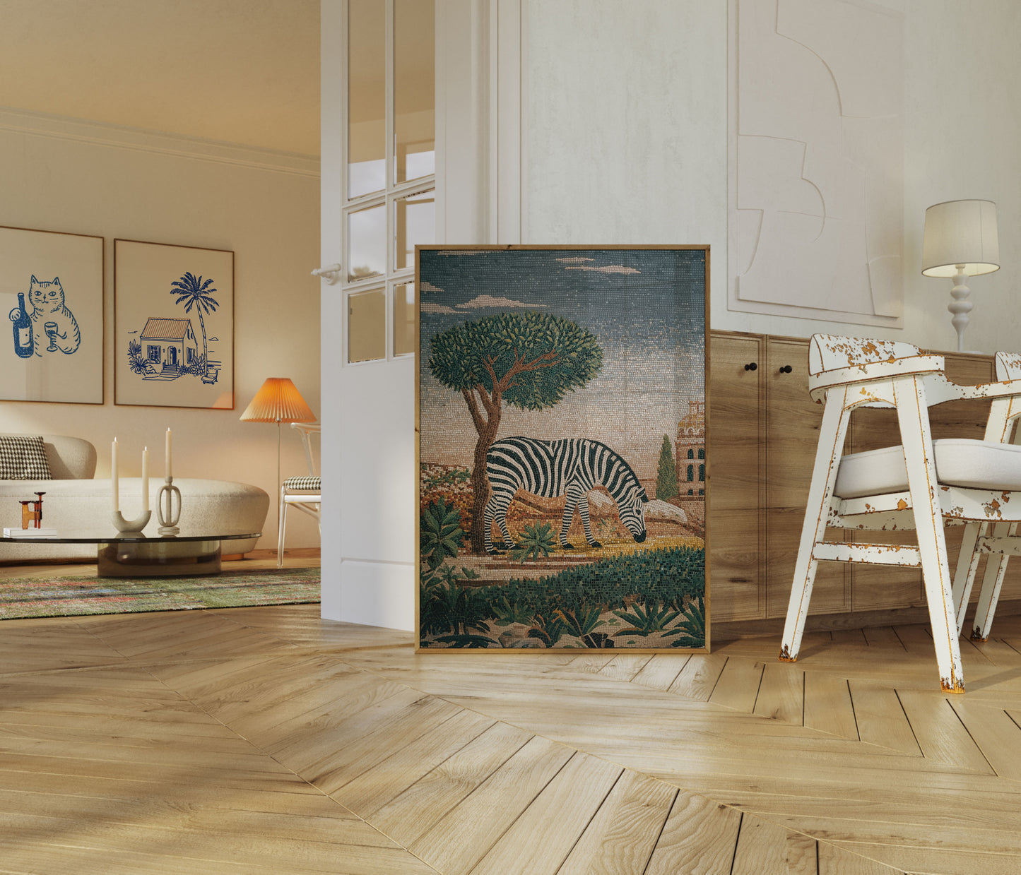 Zebra Under Mediterranean Tree Poster