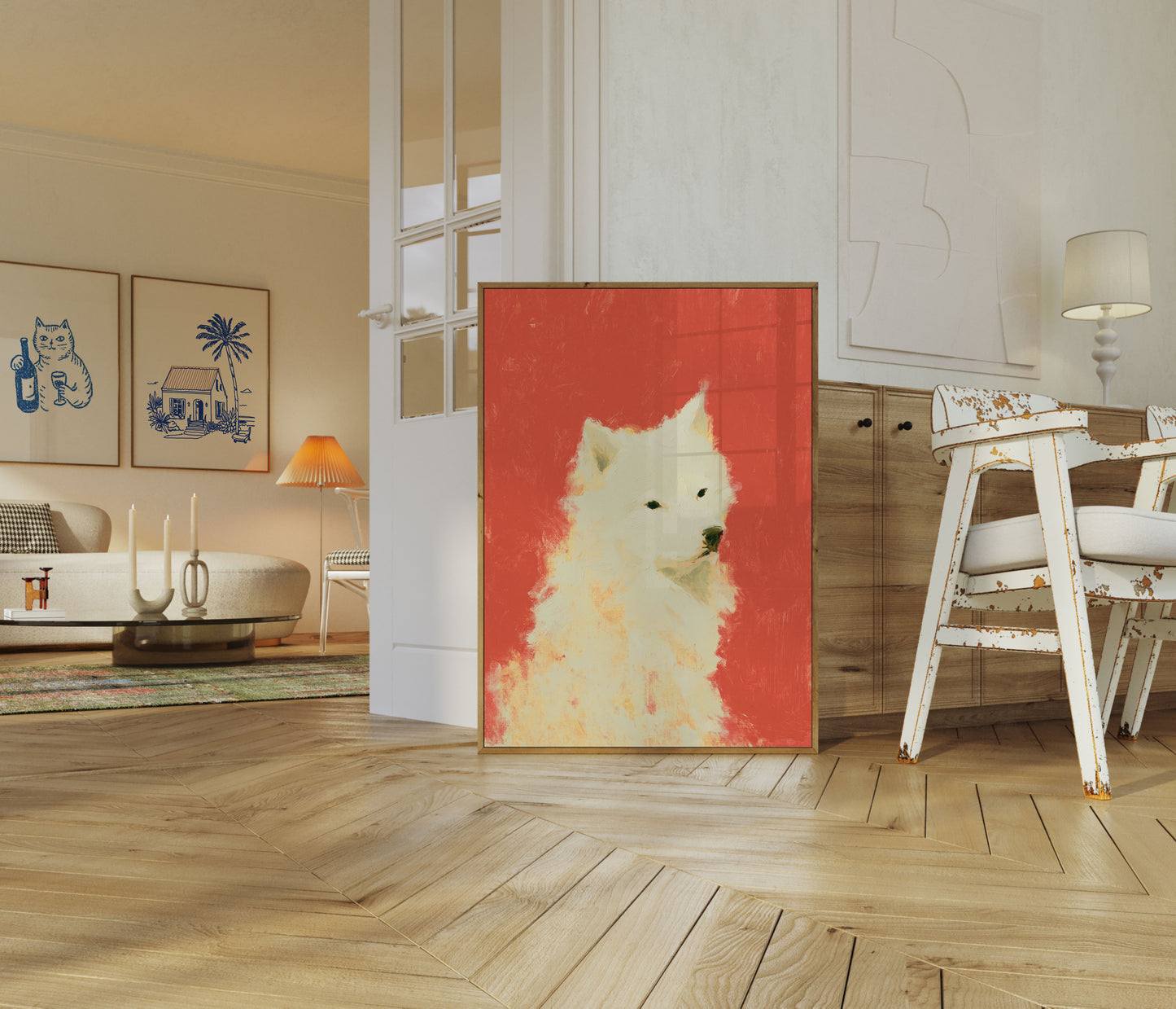 White Wolf Against Red Poster