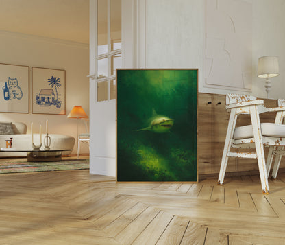 Plakat med Stor Hvid Hai Under Vandet