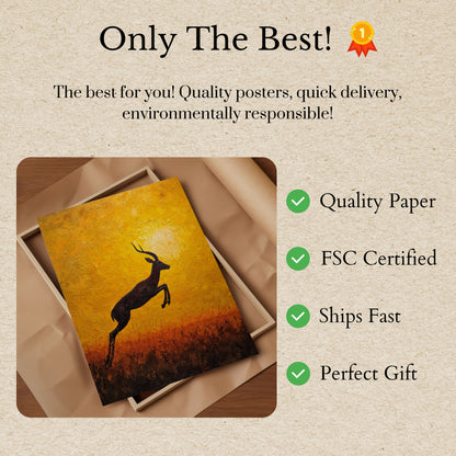 Leaping Antelope at Sunset Poster