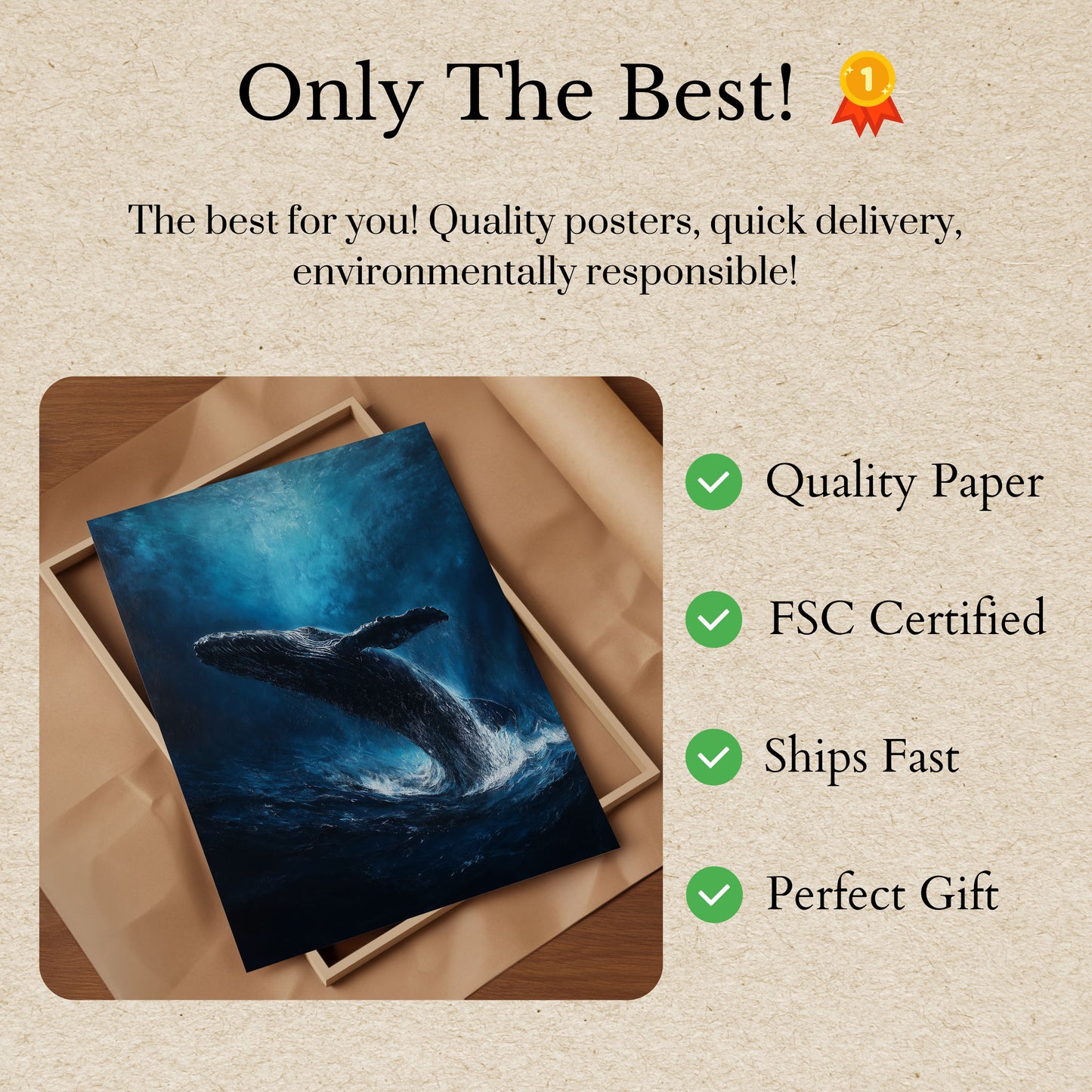 Humpback Whale Breaching Ocean Poster