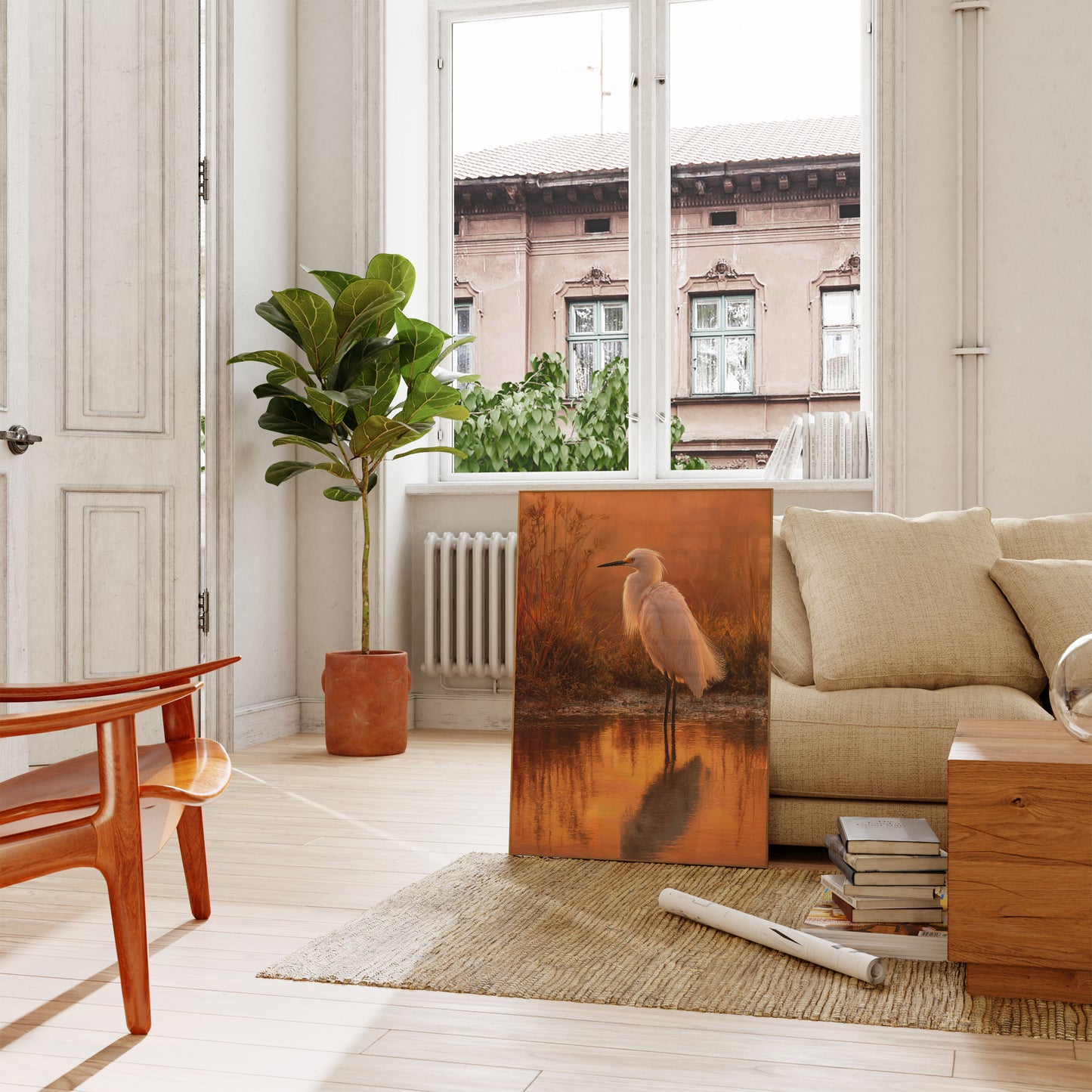 Witte Reiger in Gouden Zonsondergang Poster
