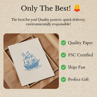 Modrá Pirátská Lebka Plakát Lodě