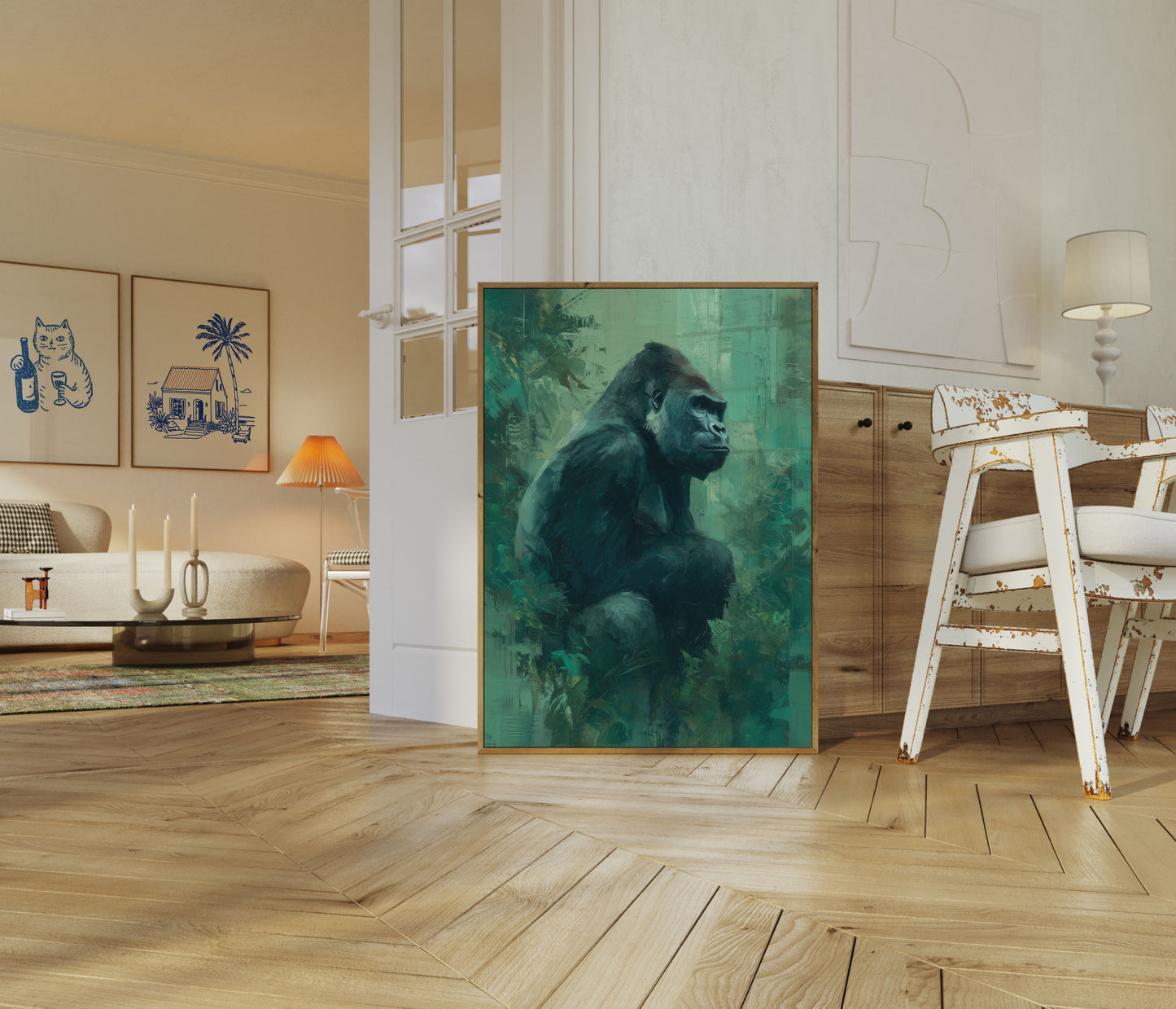 Kontemplativ Gorilla i Grønt Plakat
