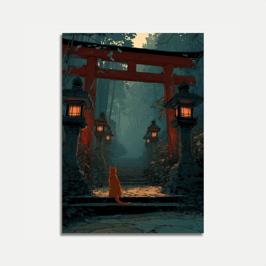 Mystisk Kat ved Antikt Portål Plakat