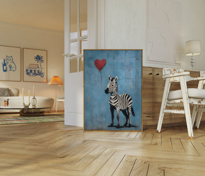 Zebra Love Heart Balloon Poster