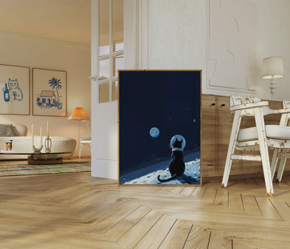 Póster del Astronauta Gato Mirando la Tierra