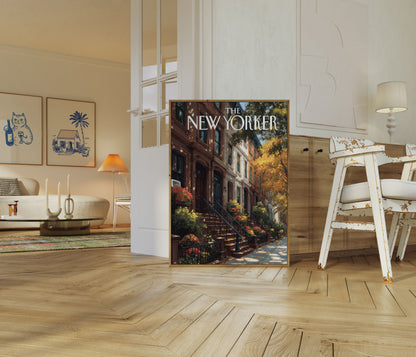 Autumn Brownstone New York Poster