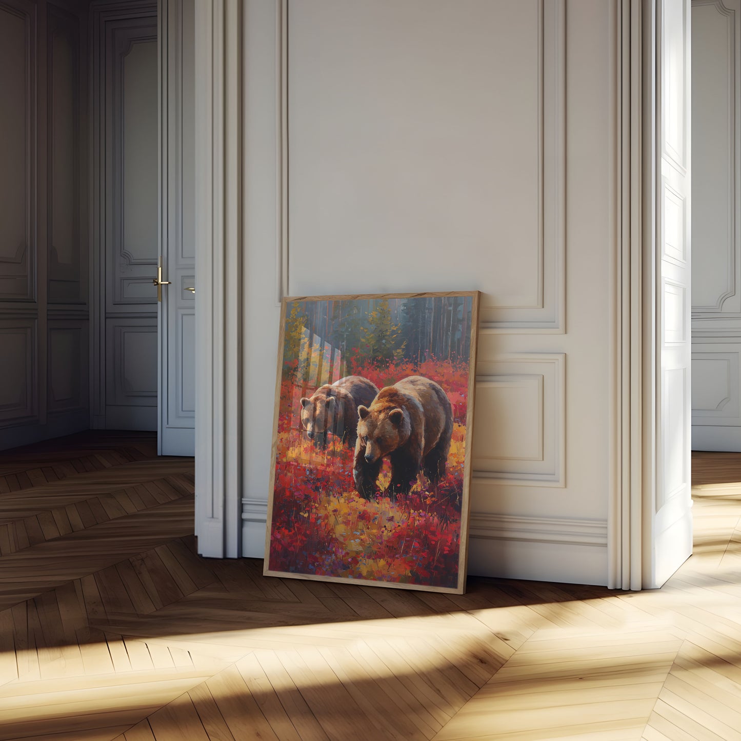 Affiche Ours dans une Prairie de Fleurs Sauvages