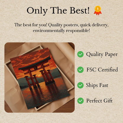 Japansk Torii-port Solnedgangplakat