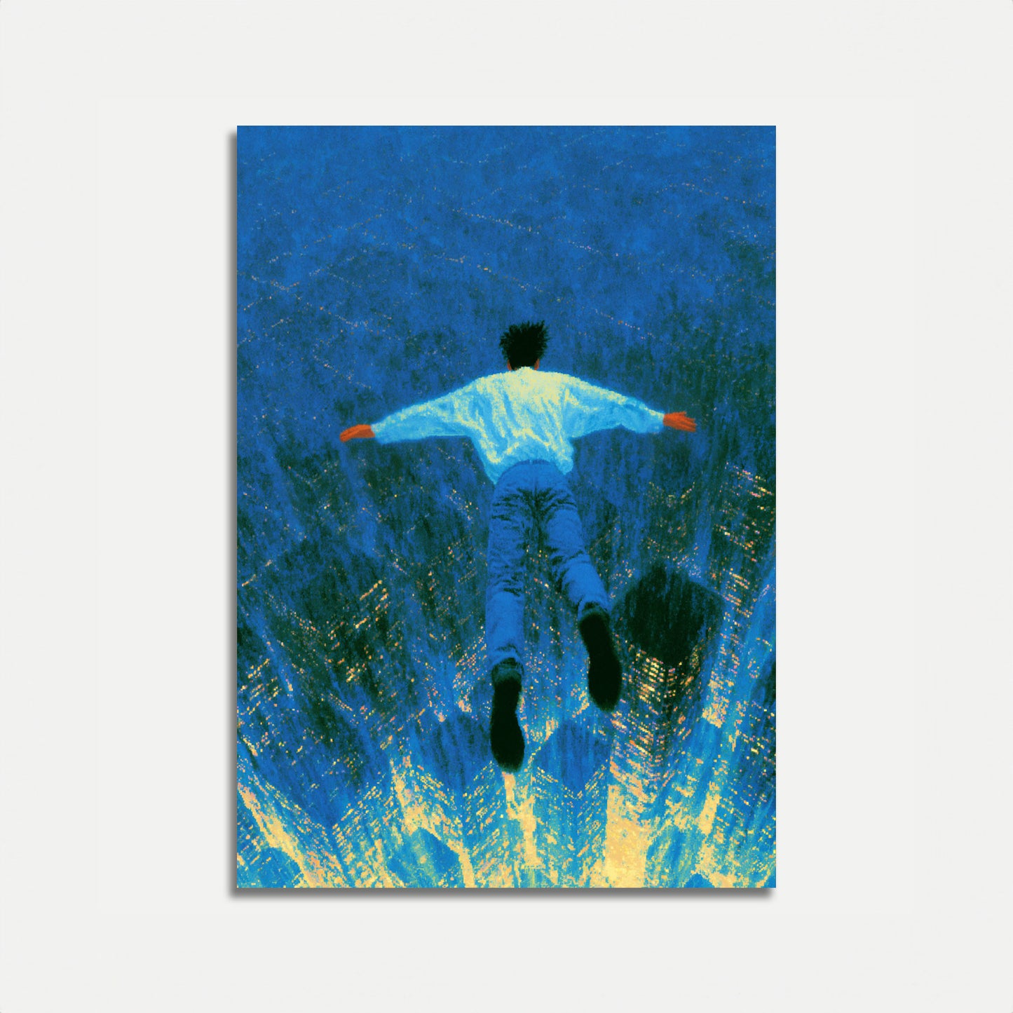 Urban Flight Above City Lights Poster