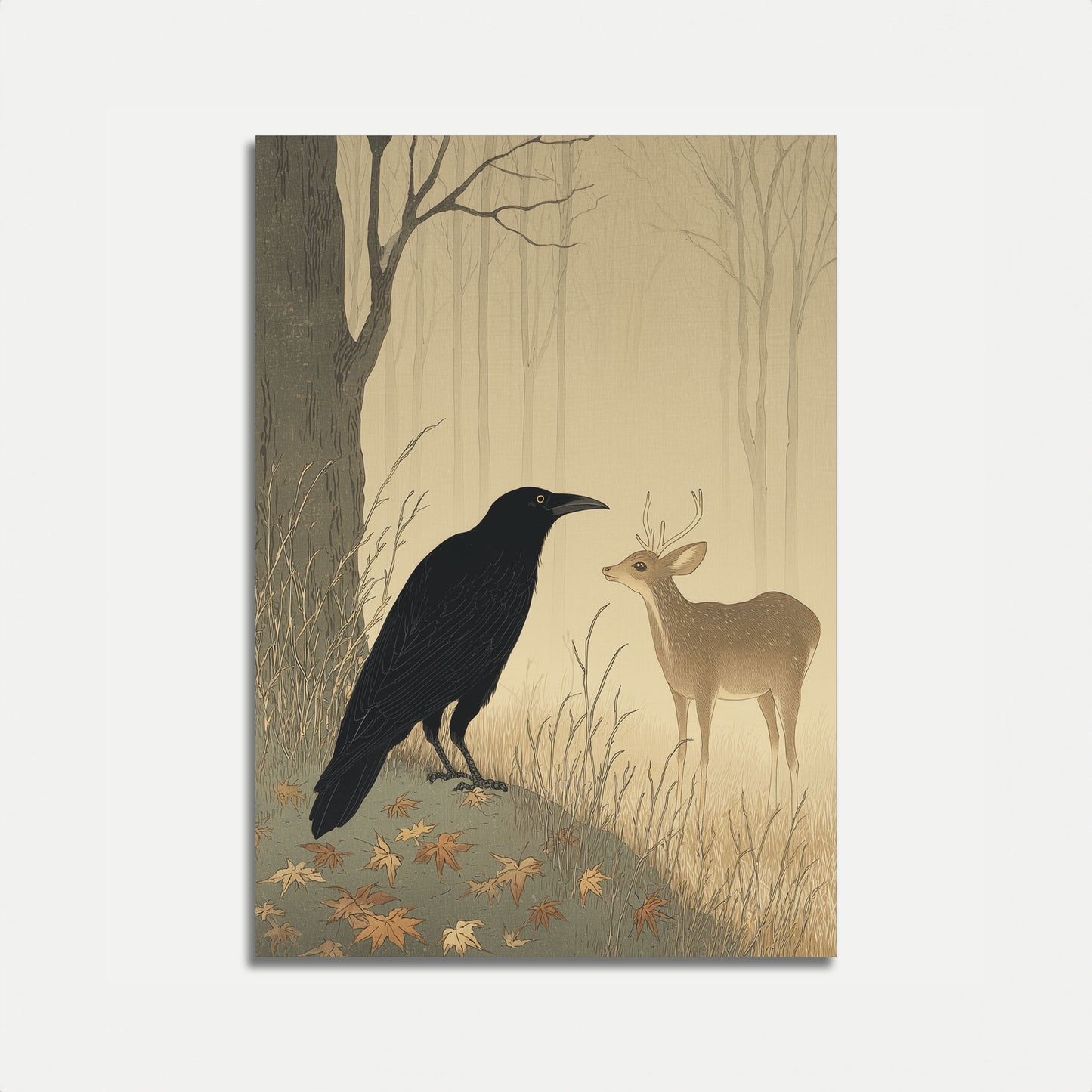 Raven and Deer Forest Poster