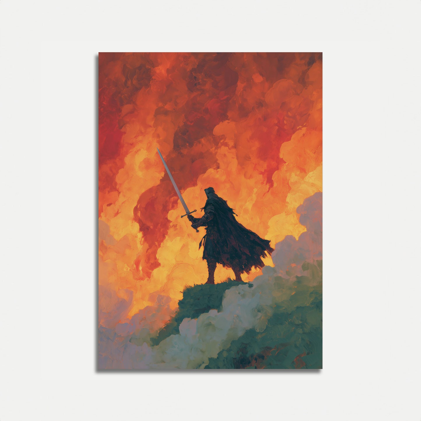 Warrior Standing in Flames Poster