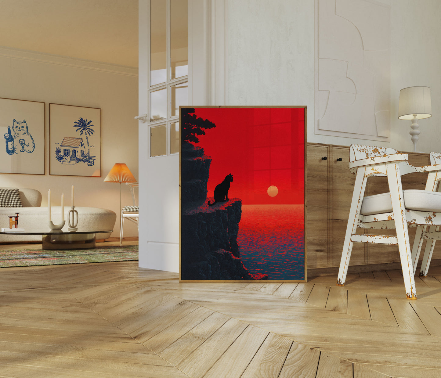 Cat Watching Sunset Poster