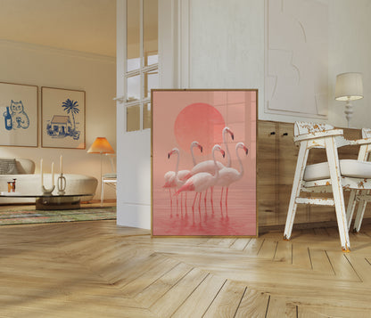 Flamingo'er ved solnedgang plakat