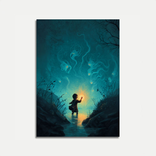 Child Discovering Magic in Water Poster