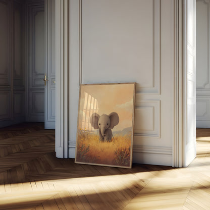 Baby Elephant Golden Fields Poster