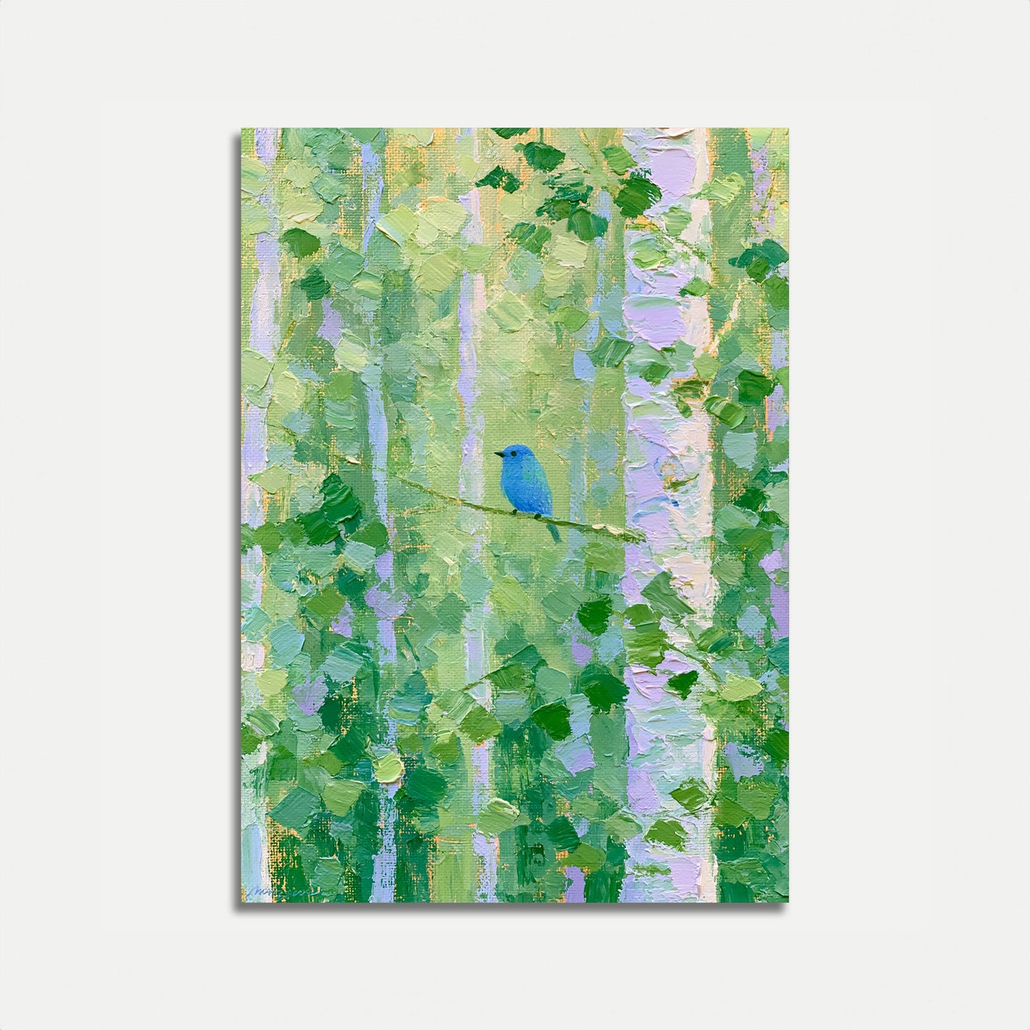 Póster "Pájaro Azul entre Hojas Verdes"