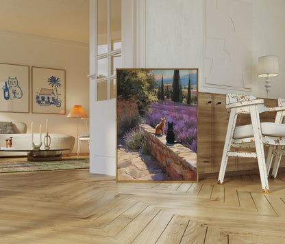 Cats in Lavender Fields Poster