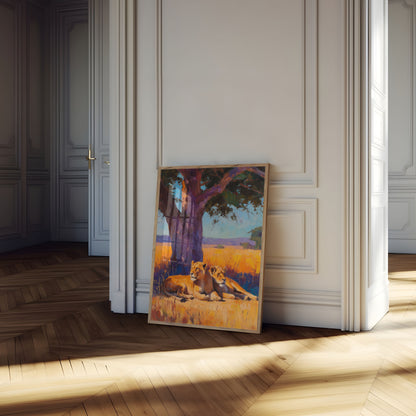 African Lions Under Tree Poster
