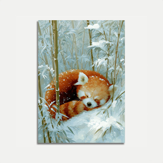 Red Panda Sleeping in Snow Poster