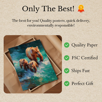 Bear Family in Turquoise Waters Poster
