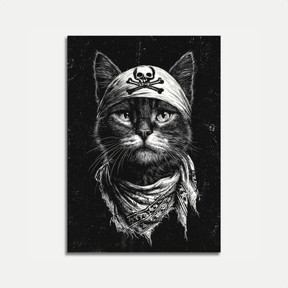 Póster de bandana con calavera de gato pirata