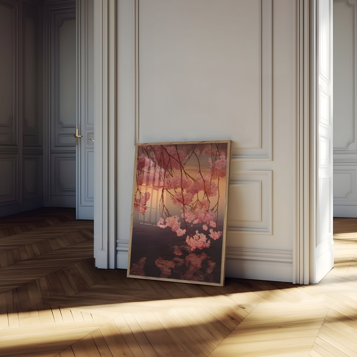 Póster de Flores de Cerezo al Atardecer