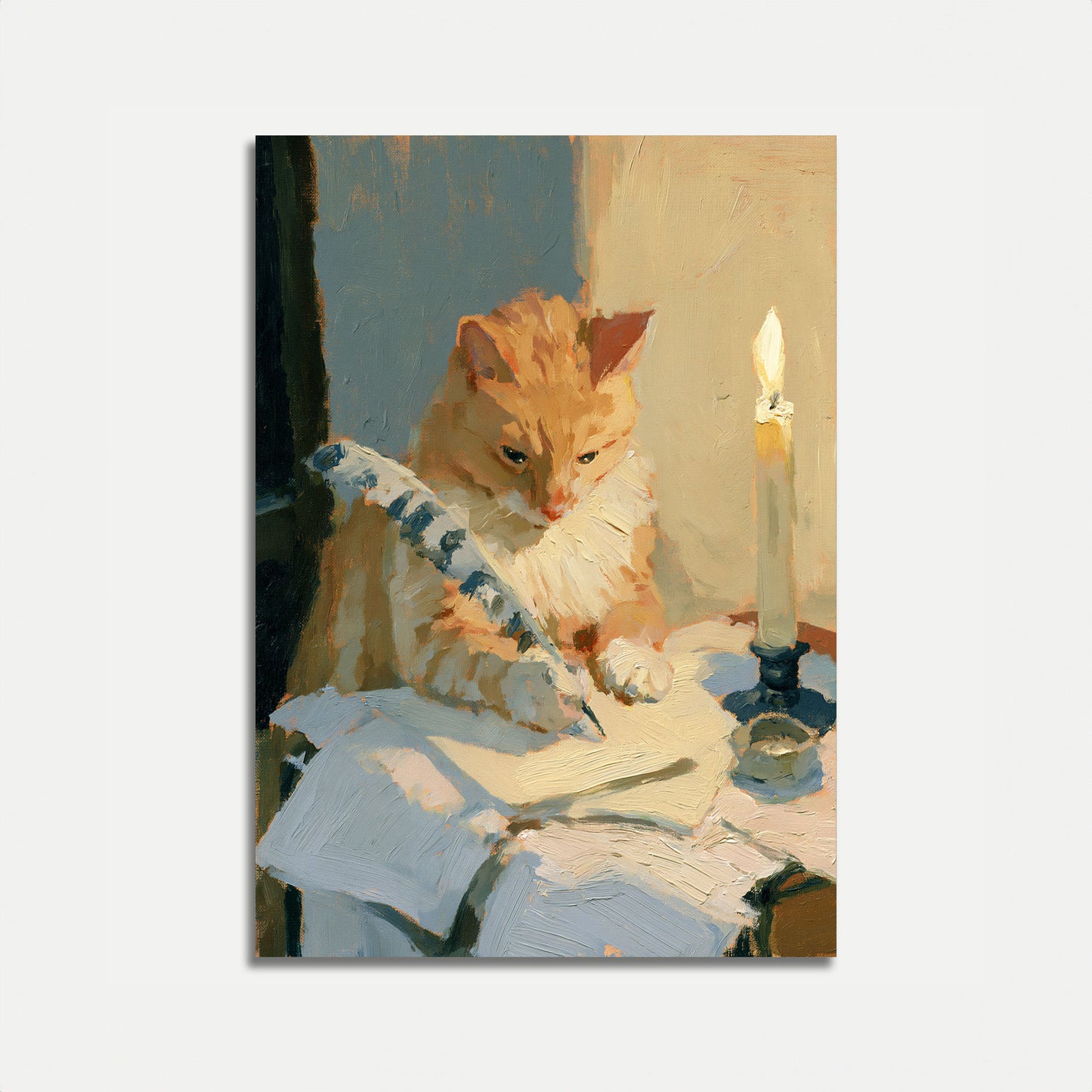 Poster: Kat leest bij kaarslicht