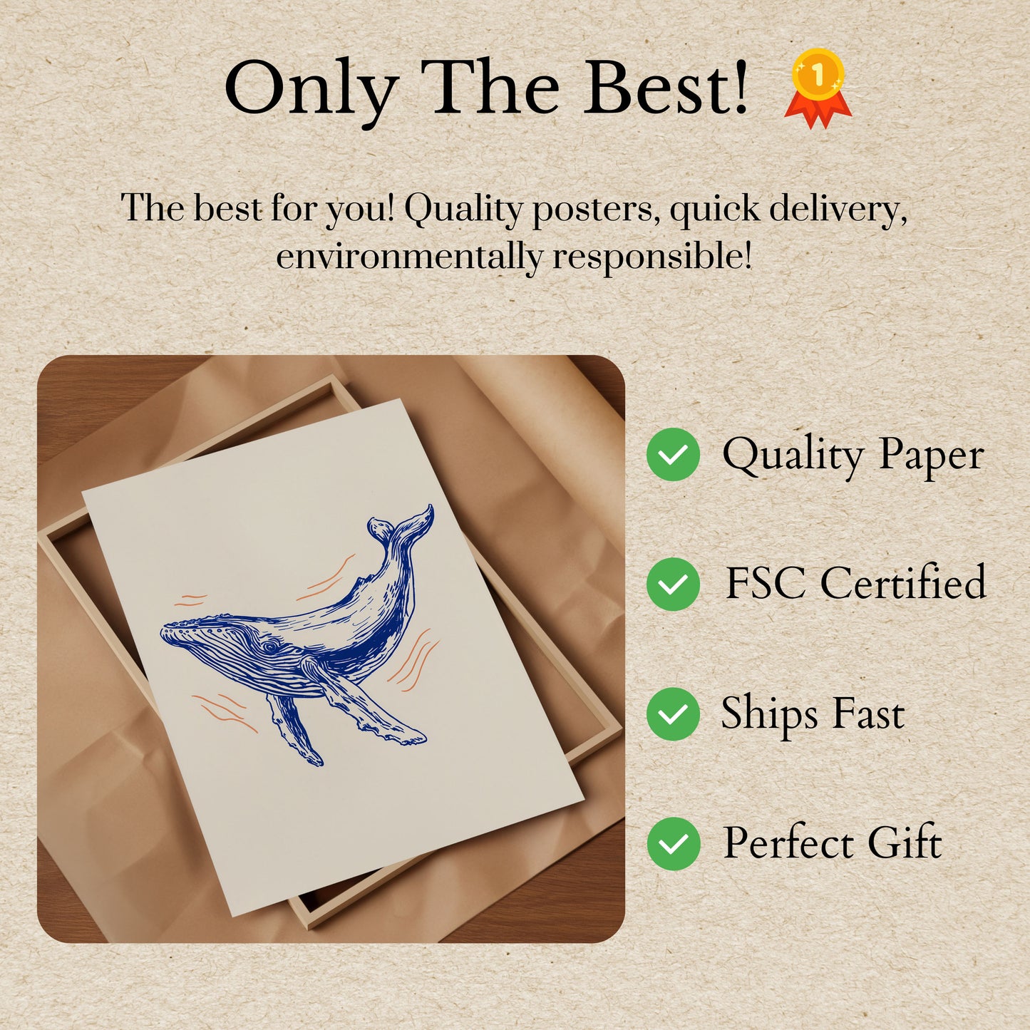 Blue Whale Ocean Waves Poster