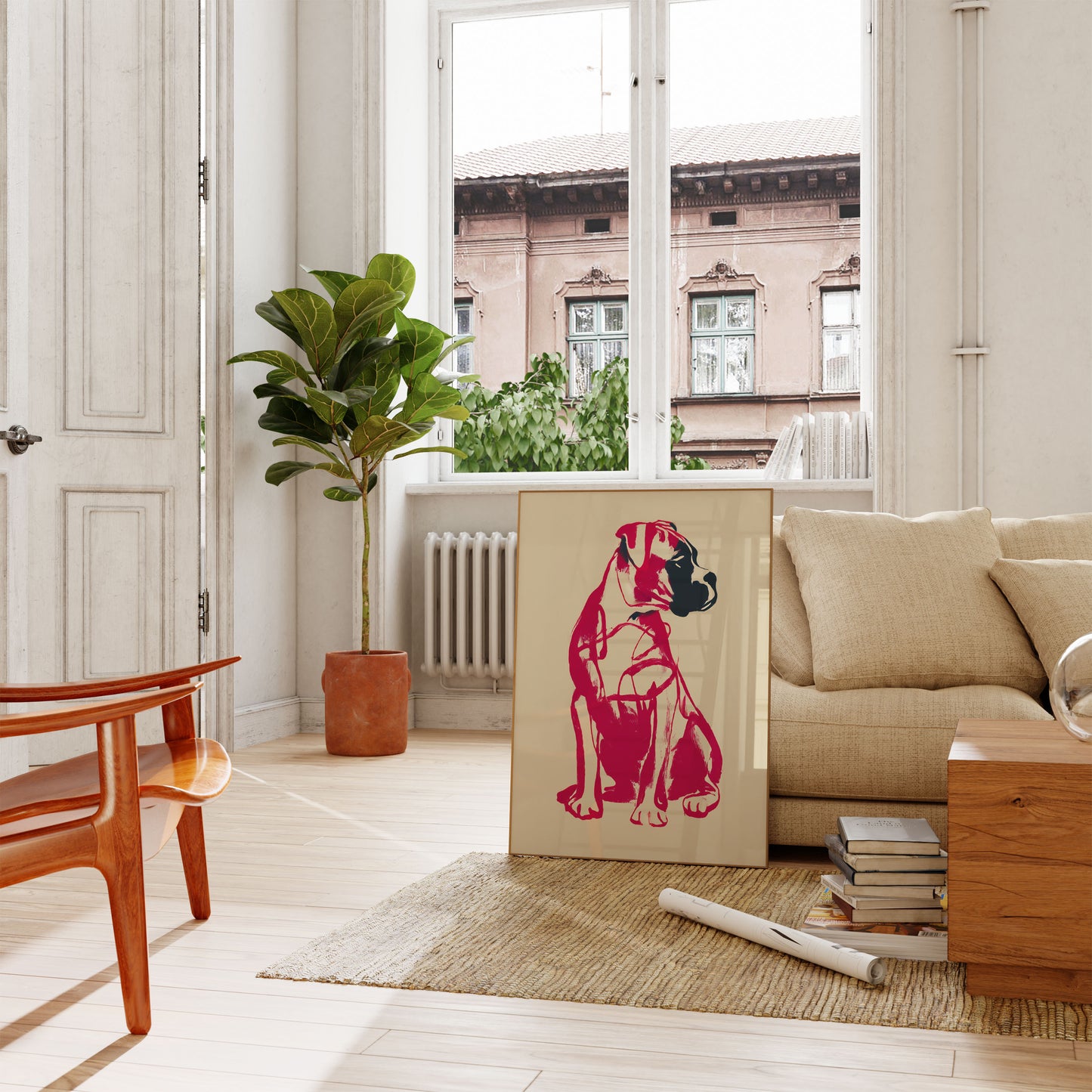 Vibrant Red Dog Silhouette Poster