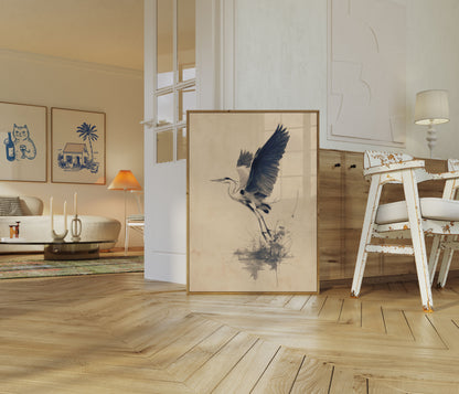 Póster de Garza Azul Grande Despegando