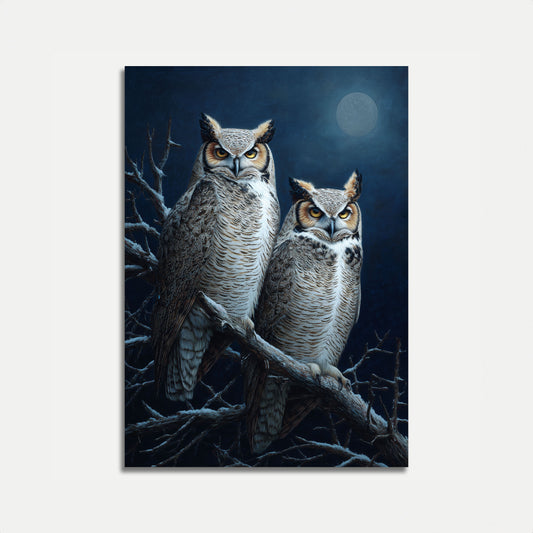 Affiche Hiboux au Clair de Lune dans la Nuit