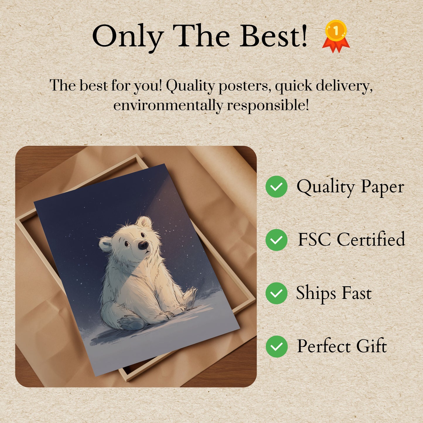 Póster del oso polar en la noche estrellada