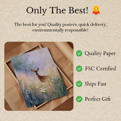 Deer in Wildflower Meadow Poster