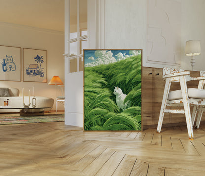 Witte Kat in Grasland Poster