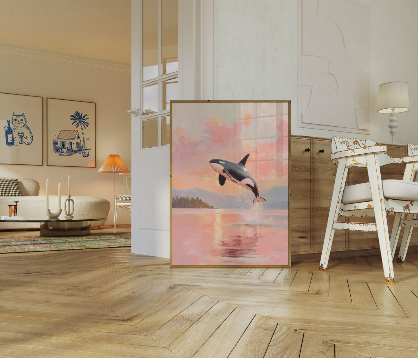 Orca Jumping at Sunset Poster