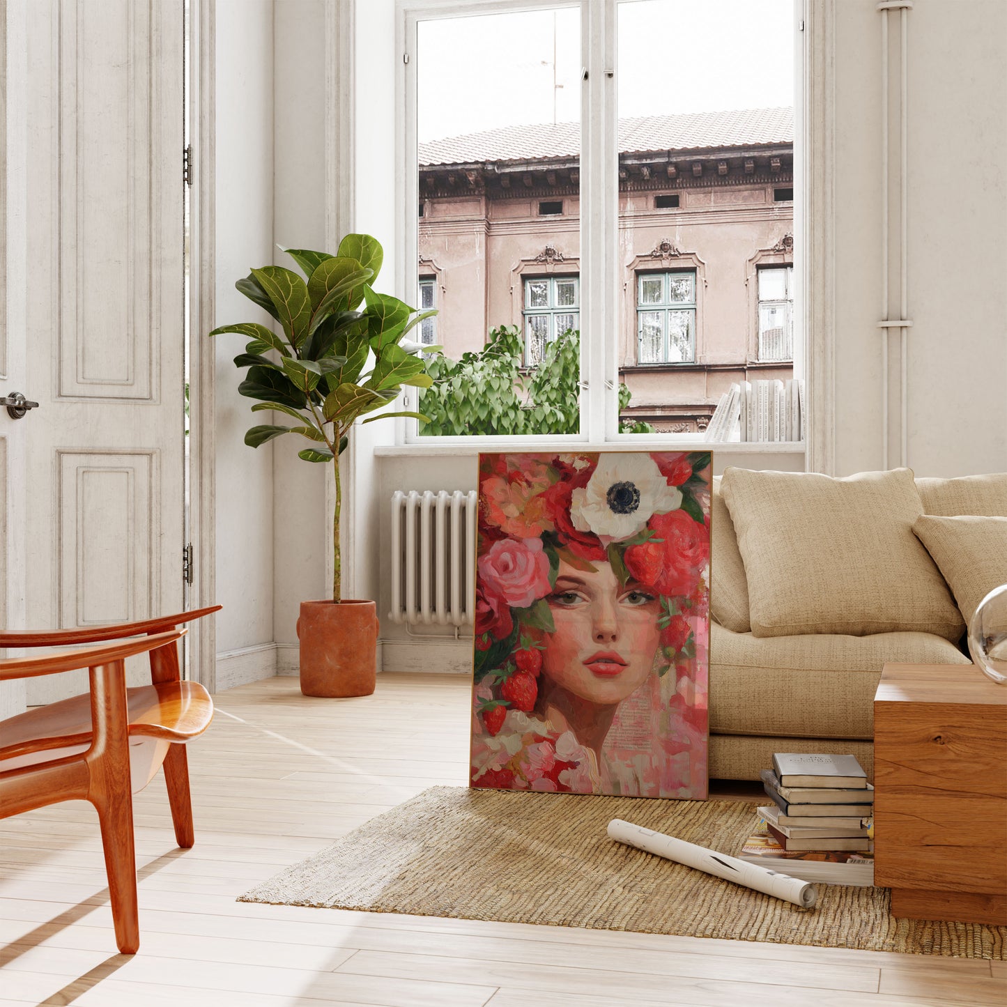 Strawberry Rose Flower Portrait Poster