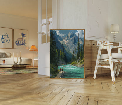 Póster de naturaleza salvaje de río de montaña