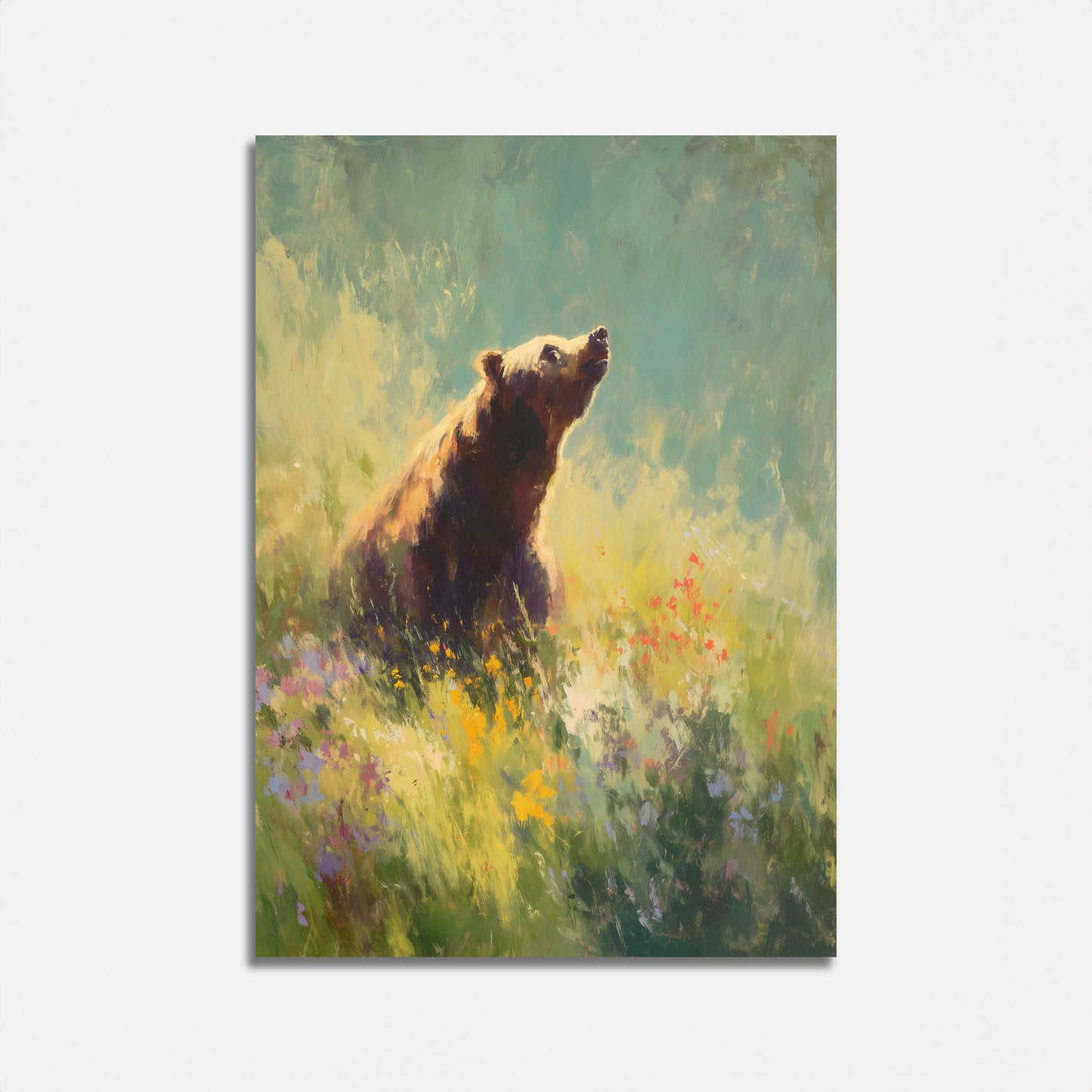 Affiche Ours dans une Prairie de Fleurs Sauvages