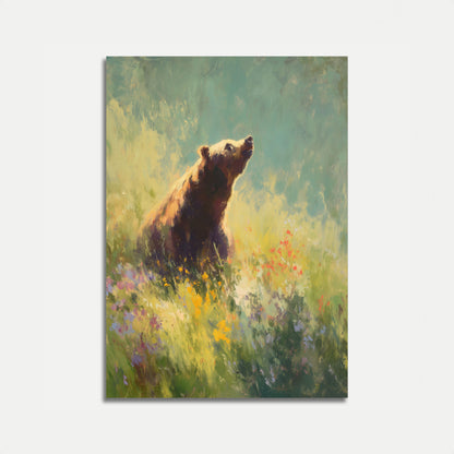 Affiche Ours dans une Prairie de Fleurs Sauvages
