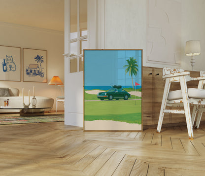 Classic Car at Golf Course Poster