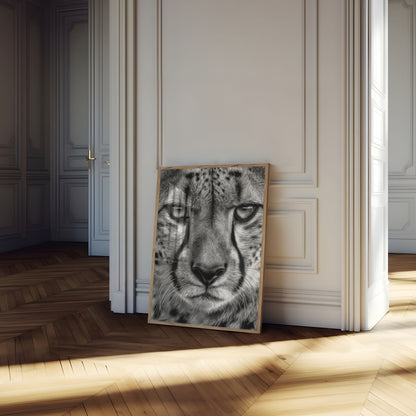 Intense Cheetah Gaze Black and White Poster