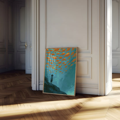 Child Watching Golden Fish Poster