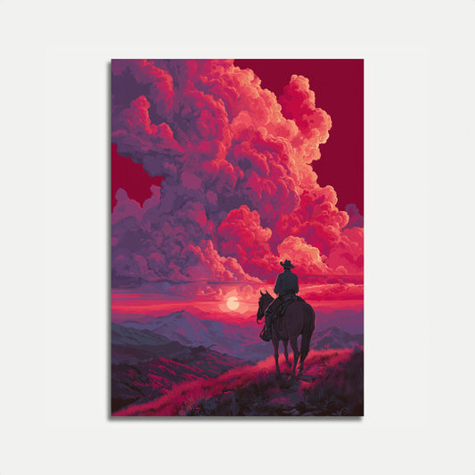 Sonnenuntergang Cowboy Landschafts-Poster