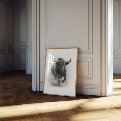 Charging Bull Black and White Poster