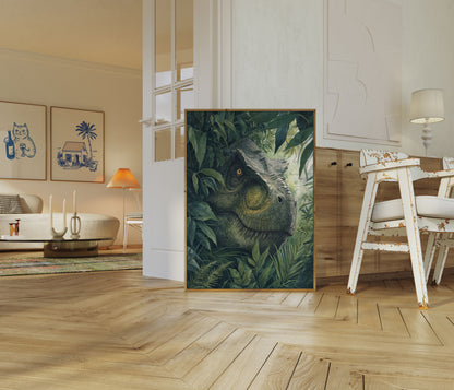 Póster del dinosaurio guardián de la jungla