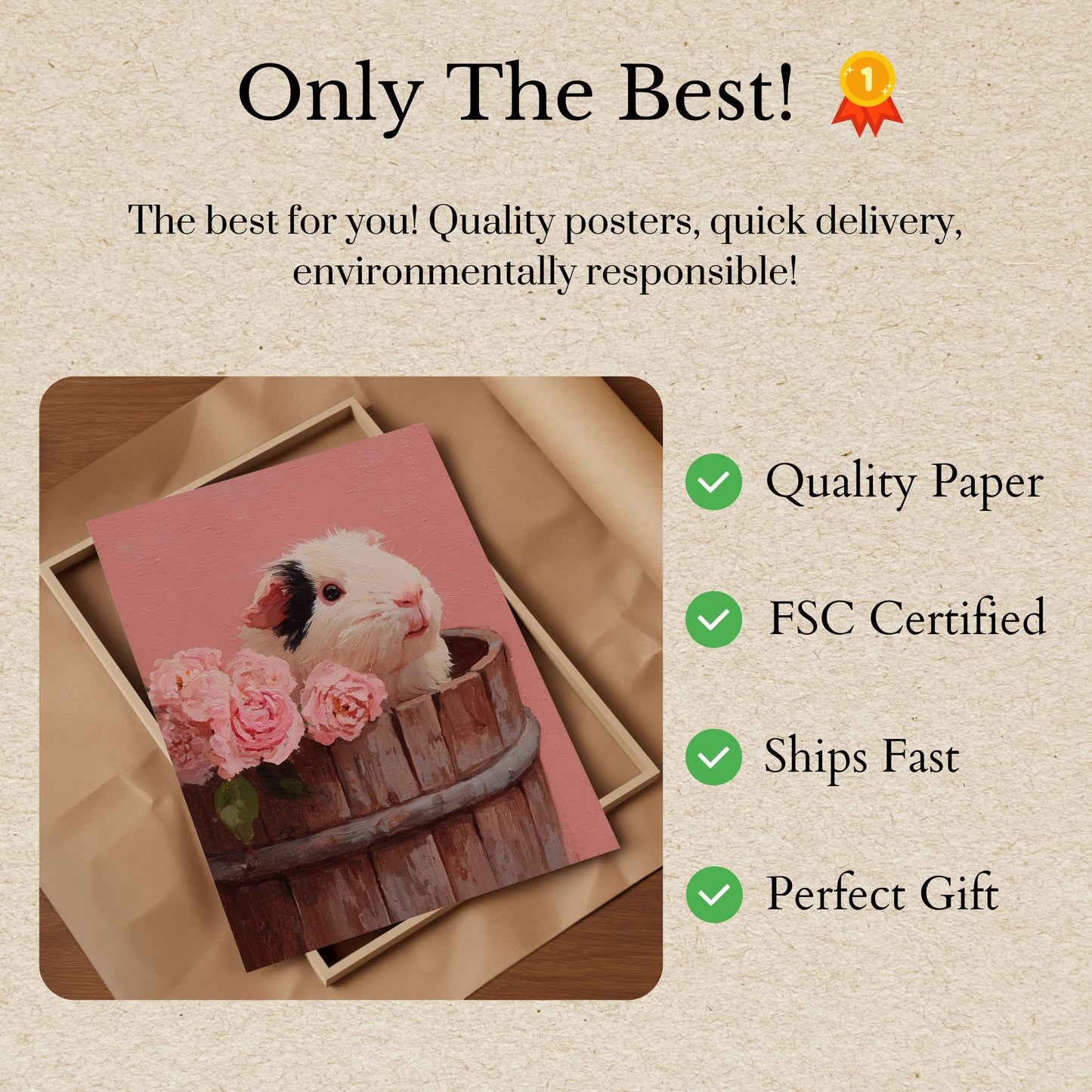 Roztomilý morský prasečí květinový plakát