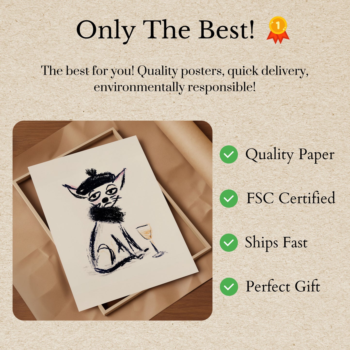 Cartaz de Gato Sofisticado com Vinho