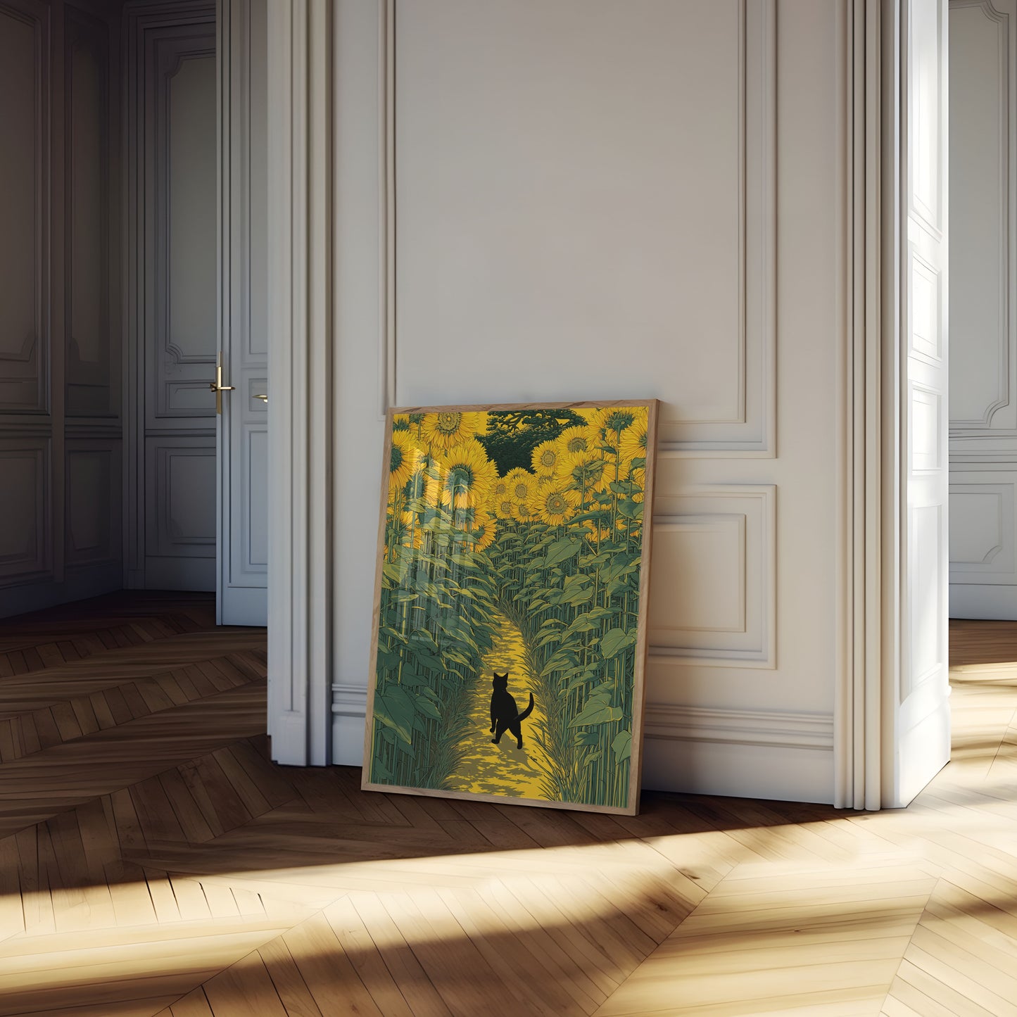 Cat in the Sunflower Field Poster